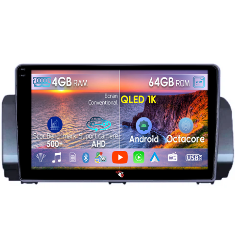 Dacia Logan 3 2021 - Navigatie dedicata Dacia Logan 3,Stepway dupa 2021, 4GB RAM 64GB ROM, Octacore, Android 14, Display QLED 10", DSP, Carplay&Android Auto, SIM 4G, Ventilator Activ