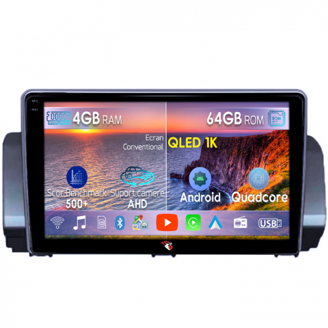 Dacia Logan 3 2021- (doar cele care nu au navigatie din fabrica) - Navigatie dedicata Dacia Logan 3,Stepway dupa 2021, 4GB RAM 64GB ROM, Octacore, Android 14, Display QLED 1K 9", Carplay&Android Auto, SIM 4G, Ventilator Activ