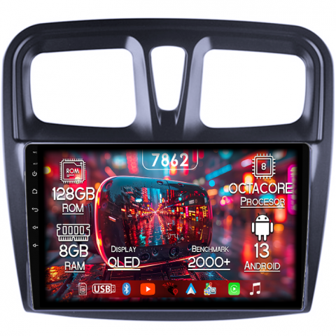 Dacia - Navigatie dedicata Dacia Logan, Sandero Stepway 2 2012-2019, 8GB RAM 128GB ROM, Octacore, Platforma 7862,Android 13, Display QLED 9”, Suporta camera 360º, DSP, Carplay&Android Auto, SIM 4G, Ventilator