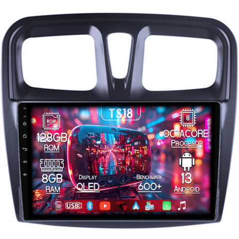 Dacia - Navigatie dedicata Dacia Logan, Stepway 2 2012-2019, 8GB RAM 128GB ROM, Octacore, Platforma 7862, Android 14, Display QLED 10”, Suporta camera 360º, DSP, Carplay&Android Auto, SIM 4G, Ventilator Activ