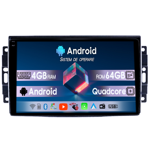 Dodge Avenger/Challenger 3/Charger/Dakota/Duragno/Nitro - Navigatie dedicata Dodge Avenger/Challenger 3/Charger/Dakota/Duragno/Nitro, 4GB RAM 64GB ROM, Quadcore, Android 14, Display QLED  9", DSP, Carplay&Android Auto, Suport c