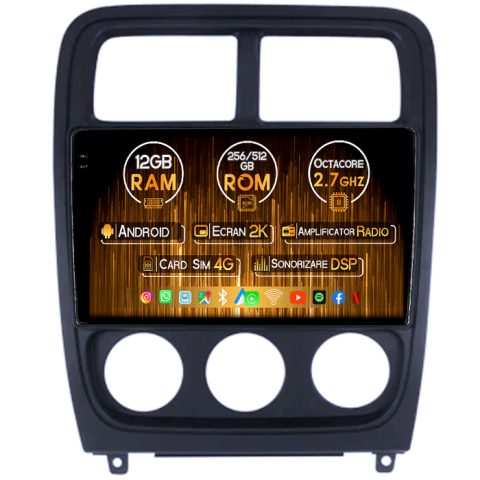 Dodge Caliber 2007-2014 - Navigatie dedicata Dodge Caliber 2009-2014, 12GB RAM 256GB ROM, Android 14, Rezolutie 2K, Display QLED, 9", DSP, Carplay, Android Auto, Internet, Youtube, Waze, Wi Fi, USB