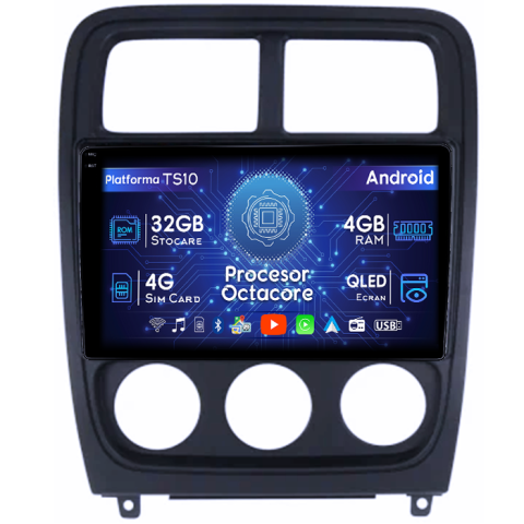 Dodge Caliber 2007-2014 - Navigatie dedicata Dodge Caliber 2009-2014, 4GB RAM 32GB ROM, Octacore, Android 14, Display QLED  9", DSP, Carplay&Android Auto, SIM 4G, Bluetooth, Ventilator Activ