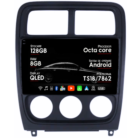 Dodge Caliber 2007-2014 - Navigatie dedicata Dodge Caliber 2009-2014, 8GB RAM 128GB ROM, Octacore, Platforma TS18, Android 14, Display QLED 9", Suporta camera 360", DSP, Carplay&AndroidAuto