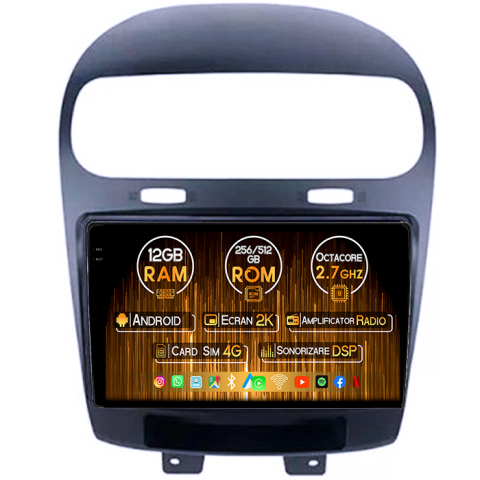 Freemont 2011-2021 - Navigatie dedicata Fiat Freemont 2011-2021, 12GB RAM 256GB ROM, Android, Rezolutie 2K, Display QLED, 9", DSP, Carplay, Android Auto, Internet, Youtube, Waze, Wi Fi, USB