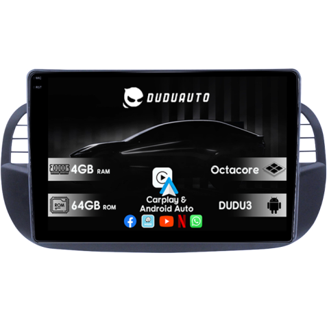 Navigatii Dedicate - Navigatie dedicata Fiat 500 DUDU3, 4GB RAM 64GB ROM, Octacore, Platforma 8581, Android, Display QLED 9", DSP, Carplay&AndroidAuto