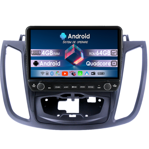 Kuga 2 Escape 3 2012-2019 - Navigatie dedicata Ford Kuga 2 Escape 3 2012-2019 Tesla cu butoane rotative model 2024, 4GB RAM 64GB ROM, Procesor Quadcore, Android 14, Display QLED 10", DSP, Carplay&Android Auto