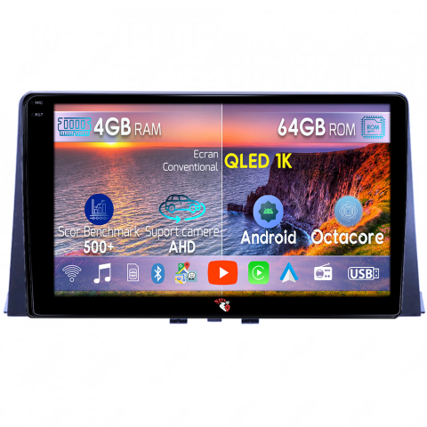 Partner 2018+ - Navigatie dedicata Partner 2018+, 4GB RAM 64GB ROM, Octacore, Android 14, Display QLED  9", Carplay&Android Auto, SIM 4G, Ventilator Activ