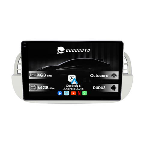 Navigatii Dedicate - Navigatie dedicata Fiat 500 2007-2015 Beige DUDU3, 4GB RAM 64GB ROM, Octacore, Platforma 8581, Android, Display QLED 9", DSP, Carplay&AndroidAuto