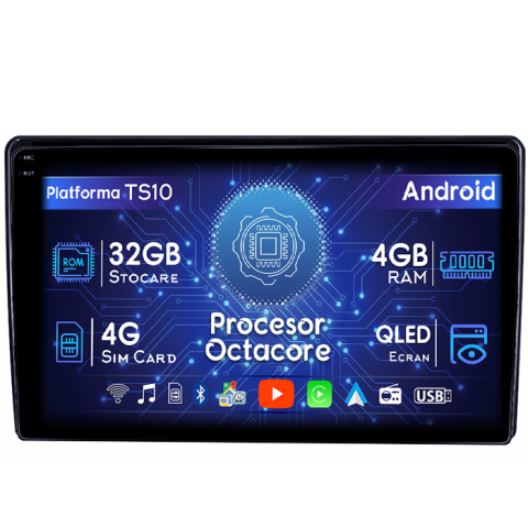 Navigatii Dedicate - Navigatie dedicata Fiat 500L 2012-2017, 4GB RAM 32GB ROM, Octacore, Android 14, Display QLED 1K 9", DSP, Carplay&Android Auto, SIM 4G, Bluetooth, Ventilator Activ