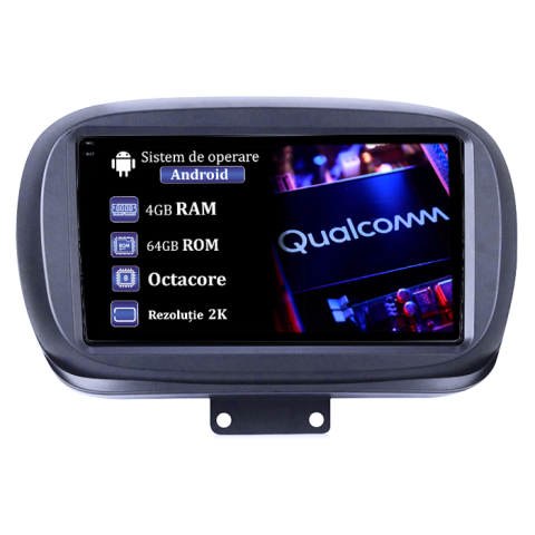 500X 2014-2020 - Navigatie dedicata Fiat 500X 2014-2020, 4GB RAM 64GB ROM, Procesor Qualcomm Octacore, Android 14, Rezolutie 2K, Display QLED 9", DSP, Carplay&Android Auto, SIM 4G