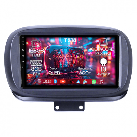 500X 2014-2020 - Navigatie dedicata Fiat 500X 2014-2020, 8GB RAM 128GB ROM, Octacore, Platforma TS18, Android 13, Display QLED 9”, Suporta camera 360º, DSP, Carplay&Android Auto, SIM 4G, Ventilator Activ