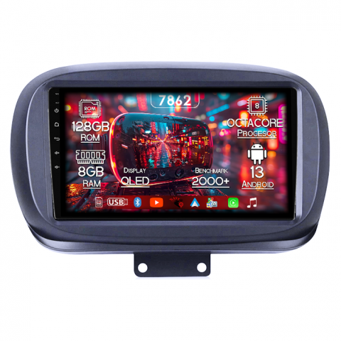 500X 2014-2020 - Navigatie dedicata Fiat 500X 2014-2020, 8GB RAM 128GB ROM, Octacore, Platforma 7862,Android 13, Display QLED 9”, Suporta camera 360º, DSP, Carplay&Android Auto, SIM 4G, Ventilator Activ