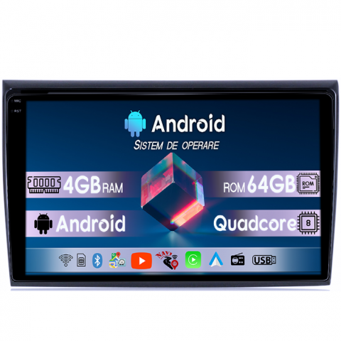 Bravo 2007-2012 - Navigatie dedicata Fiat Bravo 2007-2012, 4GB RAM 64GB ROM, Quadcore, Android 14, Display QLED 1K 9", DSP, Carplay&Android Auto, Suport camere AHD