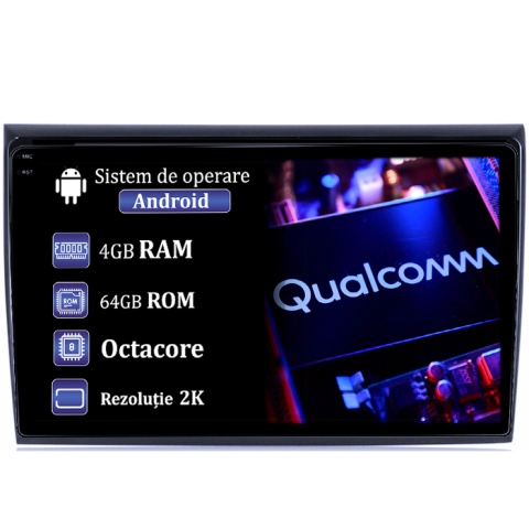 Navigatii Dedicate - Navigatie dedicata Fiat Bravo 2007-2012, 4GB RAM 64GB ROM, Procesor Qualcomm Octacore, Android 14, Rezolutie 2K, Display QLED 9", DSP, Carplay&Android Auto, SIM 4G