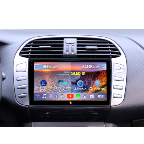 Bravo - Navigatie dedicata Fiat Bravo 2008-2015, 4GB RAM 64GB ROM, Octacore, Android 14, Display QLED 1K 9", Carplay&Android Auto, SIM 4G, Ventilator Activ