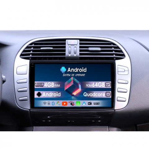 Navigatii Dedicate - Navigatie dedicata Fiat Bravo 2008-2015, 4GB RAM 64GB ROM, Quadcore, Android 14, Display QLED 1K 9", DSP, Carplay&Android Auto, Suport camere AHD