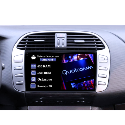 Navigatii Dedicate - Navigatie dedicata Fiat Bravo 2008-2015, 4GB RAM 64GB ROM, Procesor Qualcomm Octacore, Android 14, Rezolutie 2K, Display QLED 9", DSP, Carplay&Android Auto, SIM 4G