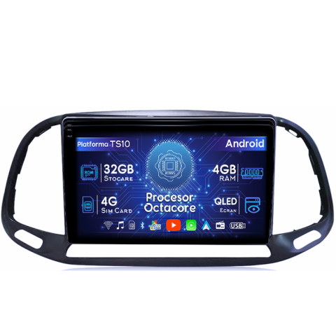 Fiat Doblo - Navigatie dedicata Fiat Doblo 2015-2019, 4GB RAM 32GB ROM, Octacore, Android 14, Display QLED 1K 9", DSP, Carplay&Android Auto, SIM 4G, Bluetooth, Ventilator Activ