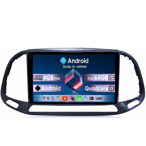 Fiat Doblo - Navigatie dedicata Fiat Doblo 2015-2019, 4GB RAM 64GB ROM, Quadcore, Android 14, Display QLED 1K 9", DSP, Carplay&Android Auto, Suport camere AHD