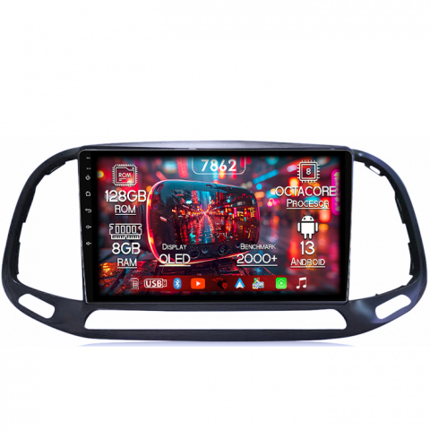 Fiat Doblo - Navigatie dedicata Fiat Doblo 2015-2019, 8GB RAM 128GB ROM, Octacore, Platforma TS18, Android 13, Display QLED 9”, Suporta camera 360º, DSP, Carplay&Android Auto, SIM 4G, Ventilator Activ