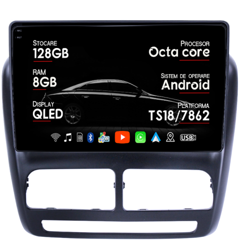 Fiat Doblo - Navigatie dedicata Fiat Doblo 2015, 8GB RAM 128GB ROM, Octacore, Platforma TS18, Android 13, Display QLED 10”, Suporta camera 360º, DSP, Carplay&Android Auto, SIM 4G, Ventilator Activ