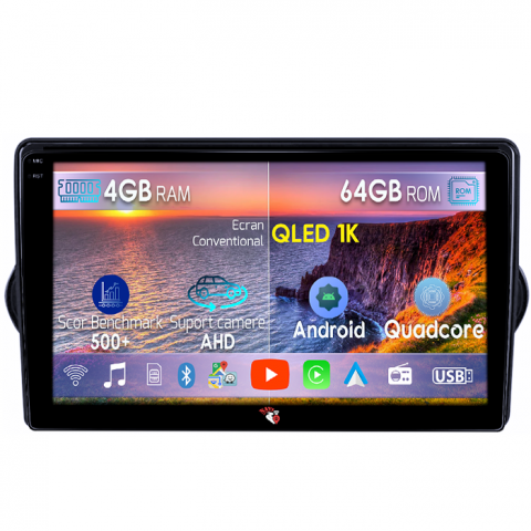 Tipo 2015-2018 - Navigatie dedicata Fiat Egea 2015-2018, 4GB RAM 64GB ROM, Octacore, Android 14, Display QLED 1K 9", Carplay&Android Auto, SIM 4G, Ventilator Activ