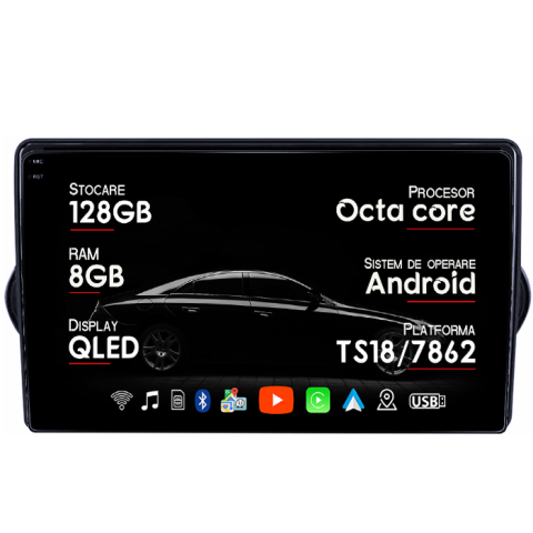 Egea 2015-2018 - Navigatie dedicata Fiat Egea 2015-2018, 8GB RAM 128GB ROM, Octacore, Platforma TS18, Android 13, Display QLED 9”, Suporta camera 360º, DSP, Carplay&Android Auto, SIM 4G, Ventilator Activ