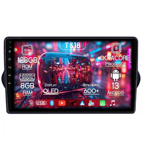 Tipo 2015-2018 - Navigatie dedicata Fiat Egea 2015-2018, 8GB RAM 128GB ROM, Octacore, Platforma TS18, Android 13, Display QLED 9”, Suporta camera 360º, DSP, Carplay&Android Auto, SIM 4G, Ventilator Activ