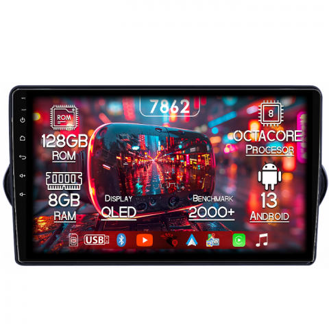 Tipo 2015-2018 - Navigatie dedicata Fiat Egea 2015-2018, 8GB RAM 128GB ROM, Octacore, Platforma 7862,Android 13, Display QLED 9”, Suporta camera 360º, DSP, Carplay&Android Auto, SIM 4G, Ventilator Activ
