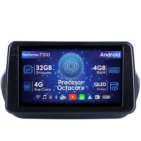 Fiorino Qubo 2008-2017 - Navigatie dedicata Fiat Fiorino Qubo 2008-2017, 4GB RAM 32GB ROM, Octacore, Android 14, Display QLED 1K 9", DSP, Carplay&Android Auto, SIM 4G, Bluetooth, Ventilator Activ