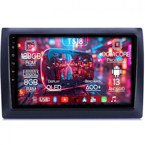Stilo 2010 - Navigatie dedicata Fiat Stilo 2010, 8GB RAM 128GB ROM, Octacore, Platforma TS18, Android 13, Display QLED 9”, Suporta camera 360º, DSP, Carplay&Android Auto, SIM 4G, Ventilator Activ