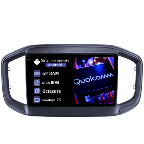Navigatii Dedicate - Navigatie dedicata Fiat Strada 2020-2021, 4GB RAM 64GB ROM, Procesor Qualcomm Octacore, Android 14, Rezolutie 2K, Display QLED 9", DSP, Carplay&Android Auto, SIM 4G