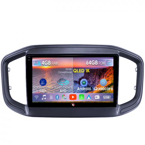 Fiat Strada - Navigatie dedicata Fiat Strada 2021, 4GB RAM 64GB ROM, Octacore, Android 14, Display QLED 1K 9", Carplay&Android Auto, SIM 4G, Ventilator Activ