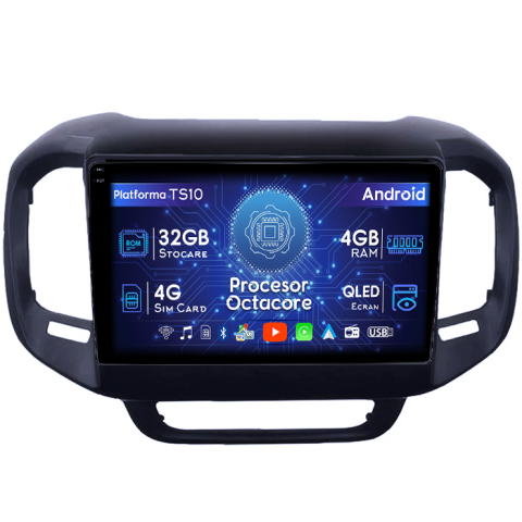 Fiat Toro - Navigatie dedicata Fiat Toro 2017-2020, 4GB RAM 32GB ROM, Octacore, Android 14, Display QLED 1K 9", DSP, Carplay&Android Auto, SIM 4G, Bluetooth, Ventilator Activ