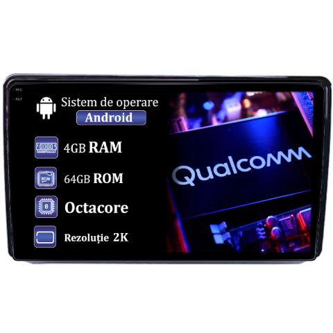 Fiat Vlaggio - Navigatie dedicata Fiat Viaggio/Ottimo, 4GB RAM 64GB ROM, Procesor Qualcomm Octacore, Android 14, Rezolutie 2K, Display QLED 9", DSP, Carplay&Android Auto, SIM 4G