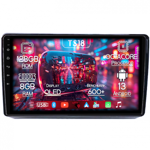 Fiat Vlaggio - Navigatie dedicata Fiat Viaggio/Ottimo, 8GB RAM 128GB ROM, Octacore, Platforma TS18, Android 13, Display QLED 9”, Suporta camera 360º, DSP, Carplay&Android Auto, SIM 4G, Ventilator Activ