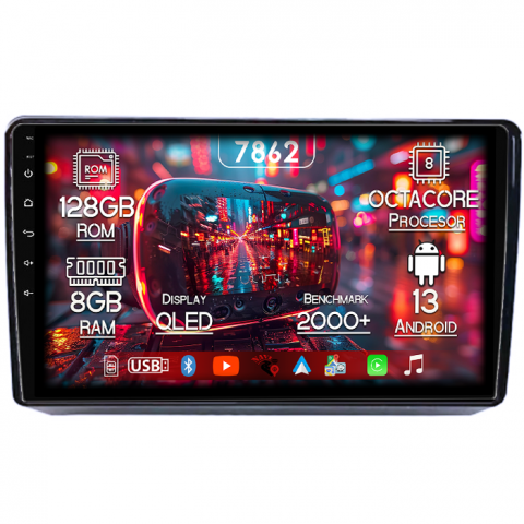 Fiat Vlaggio - Navigatie dedicata Fiat Viaggio/Ottimo, 8GB RAM 128GB ROM, Octacore, Platforma 7862,Android 13, Display QLED 9”, Suporta camera 360º, DSP, Carplay&Android Auto, SIM 4G, Ventilator Activ