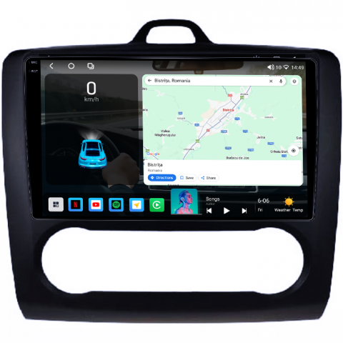 Navigatie dedicata Focus 2004-2011 Clima Automata, Neagra, 4GB RAM 64GB ROM, Octacore, Android 14, Display QLED 1K 9", Carplay&Android Auto, SIM 4G, Ventilator Activ [1]