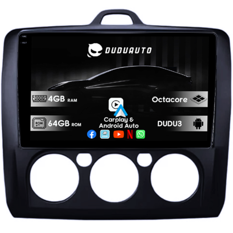 Focus (2004-2011) - Navigatie dedicata Focus 2004-2011 Clima Manuala, Neagra, DUDU3, 4GB RAM 64GB ROM, Octacore, Platforma 8581, Android, Display QLED 9", DSP, Carplay&AndroidAuto