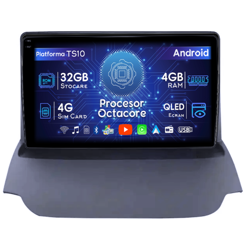 Ecosport 2013-2016 - Navigatie dedicata Ford Ecosport 2013-2016, 4GB RAM 32GB ROM, Octacore, Android 14, Display QLED 1K 9", DSP, Carplay&Android Auto, SIM 4G, Bluetooth, Ventilator Activ