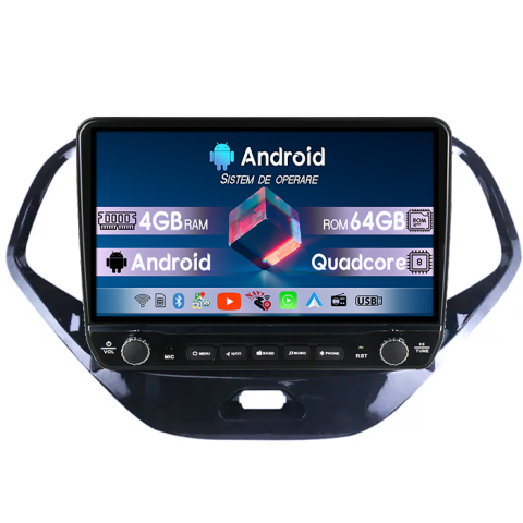 Navigatii Dedicate - Navigatie dedicata Ford Figo/KA 2015-2018 Tesla cu butoane rotative model 2024, 4GB RAM 64GB ROM, Procesor Quadcore, Android 14, Display QLED 10", DSP, Carplay&Android Auto