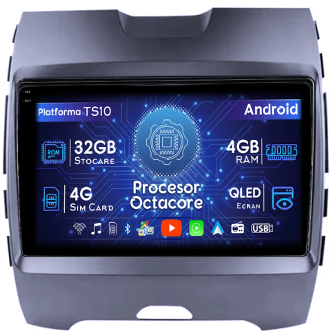 Edge 2015-2018 - Navigatie dedicata Ford Edge 2015-2018, 4GB RAM 32GB ROM, Octacore, Android 14, Display QLED 1K 9", DSP, Carplay&Android Auto, SIM 4G, Bluetooth, Ventilator Activ