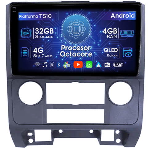 Escape 2007-2012 - Navigatie dedicata Ford Escape 2007-2012, 4GB RAM 32GB ROM, Octacore, Android 14, Display QLED 1K 9", DSP, Carplay&Android Auto, SIM 4G, Bluetooth, Ventilator Activ
