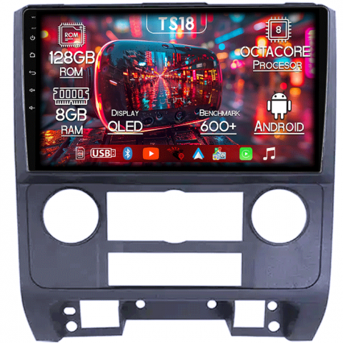 Escape 2007-2012 - Navigatie dedicata Ford Escape 2007-2012, 8GB RAM 128GB ROM, Octacore, Platforma TS18, Android 13, Display QLED 9”, Suporta camera 360º, DSP, Carplay&Android Auto, SIM 4G, Ventilator Activ