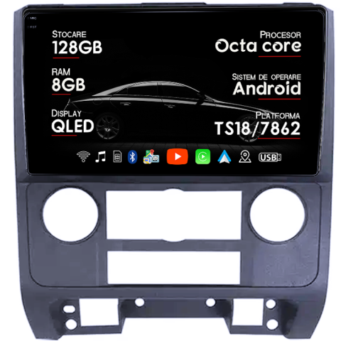 Escape 2007-2012 - Navigatie dedicata Ford Escape 2007-2012, 8GB RAM 128GB ROM, Octacore, Platforma TS18, Android 13, Display QLED 9”, Suporta camera 360º, DSP, Carplay&Android Auto, SIM 4G, Ventilator Activ