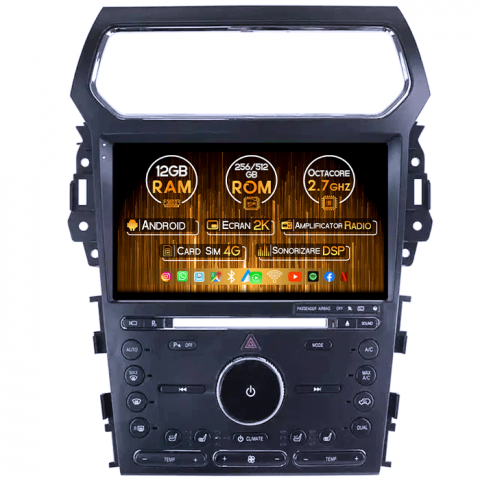 Ford Explorer 2011-2019 - Navigatie dedicata Ford Explorer 2011-2019, 12GB RAM 256GB ROM, Android 13, Rezolutie 2K, Display QLED, 9", DSP, Carplay, Android Auto, Internet, Youtube, Waze, Wi Fi, USB