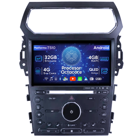Ford Explorer 2011-2019 - Navigatie dedicata Ford Explorer 2011-2019, 4GB RAM 32GB ROM, Octacore, Android 14, Display QLED 1K 10", DSP, Carplay&Android Auto, SIM 4G, Bluetooth, Ventilator Activ
