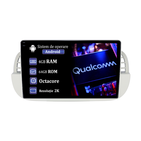 Fiat 500 - Navigatie dedicata Fiat 500 2007-2015 Beige, 4GB RAM 64GB ROM, Procesor Qualcomm Octacore, Android 14, Rezolutie 2K, Display QLED 9", DSP, Carplay&Android Auto, SIM