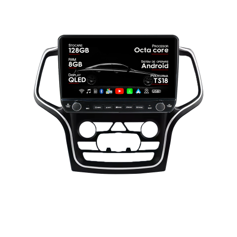 Grand Cherokee 2014-2017 - Navigatie dedicata Jeep Grand Cherokee 2014-2017 Tesla Cu Butoane Rotative Model 2024, ANDROID 13, 10 inch , 8+128GB, Internet, Aplicatii, Waze, GPS